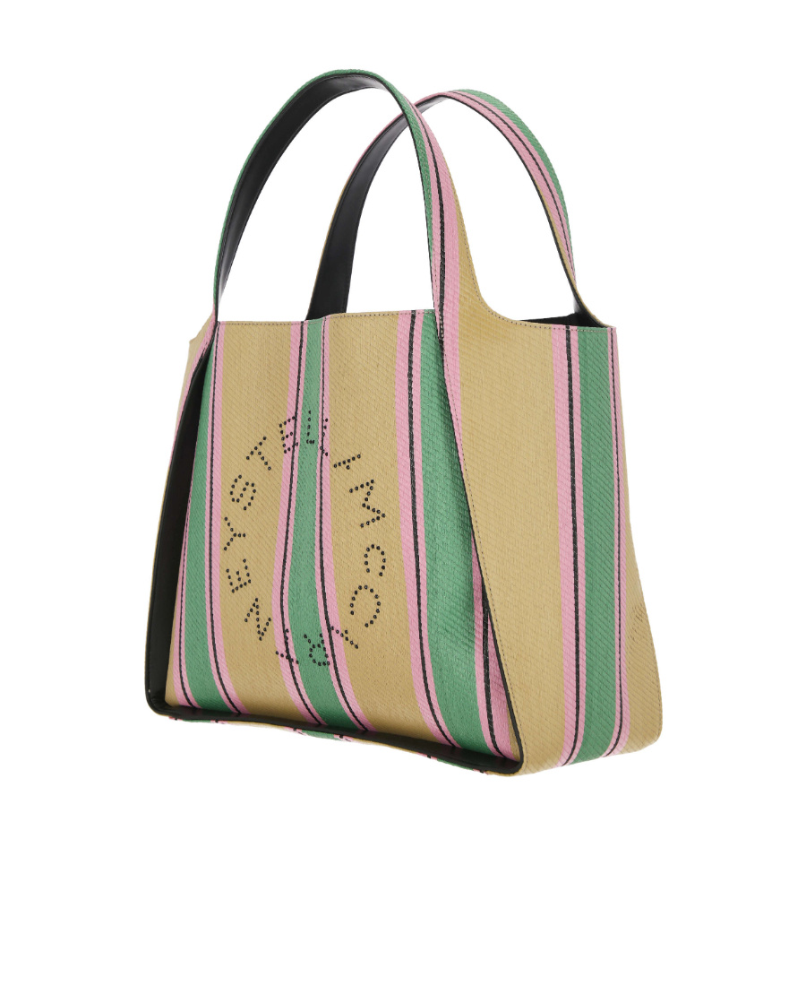 Stella Mccartney Stripe-print Raffia Tote Bag In Nude