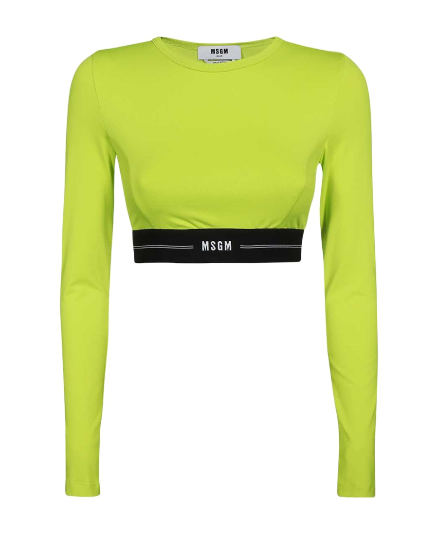Msgm Long Sleeve Crop Top In Green