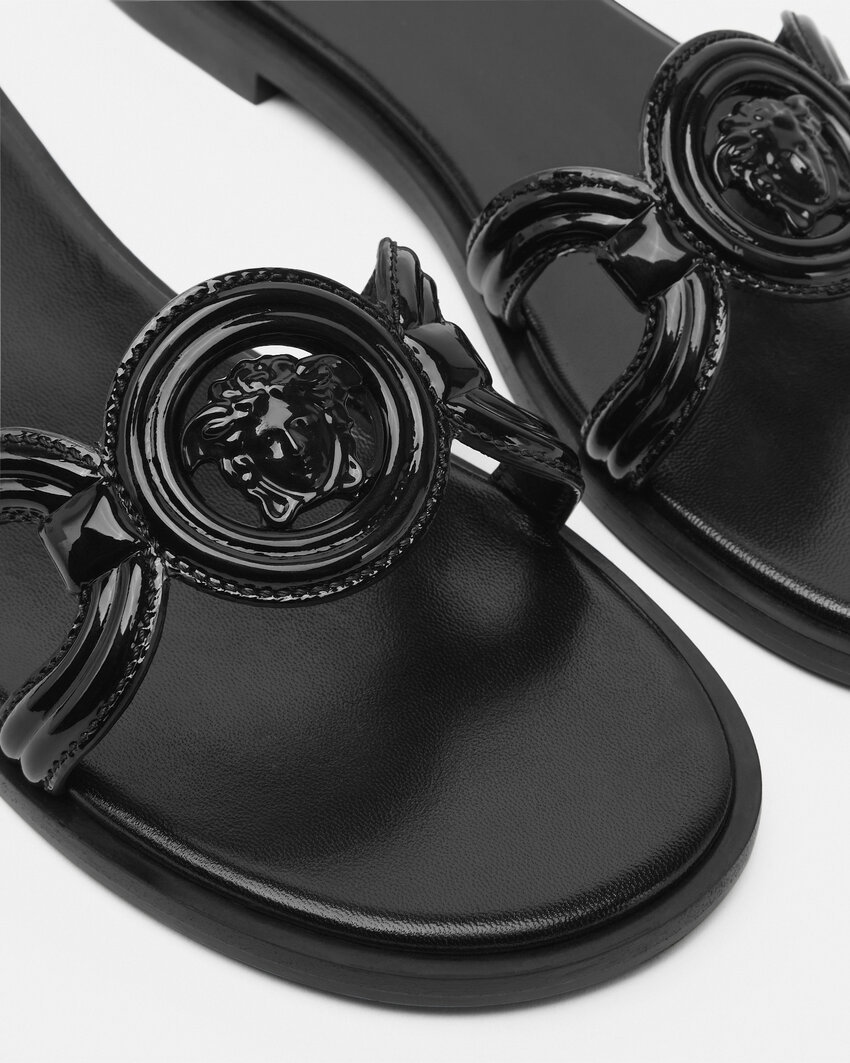 Versace Medusa Logo Sandals In Black