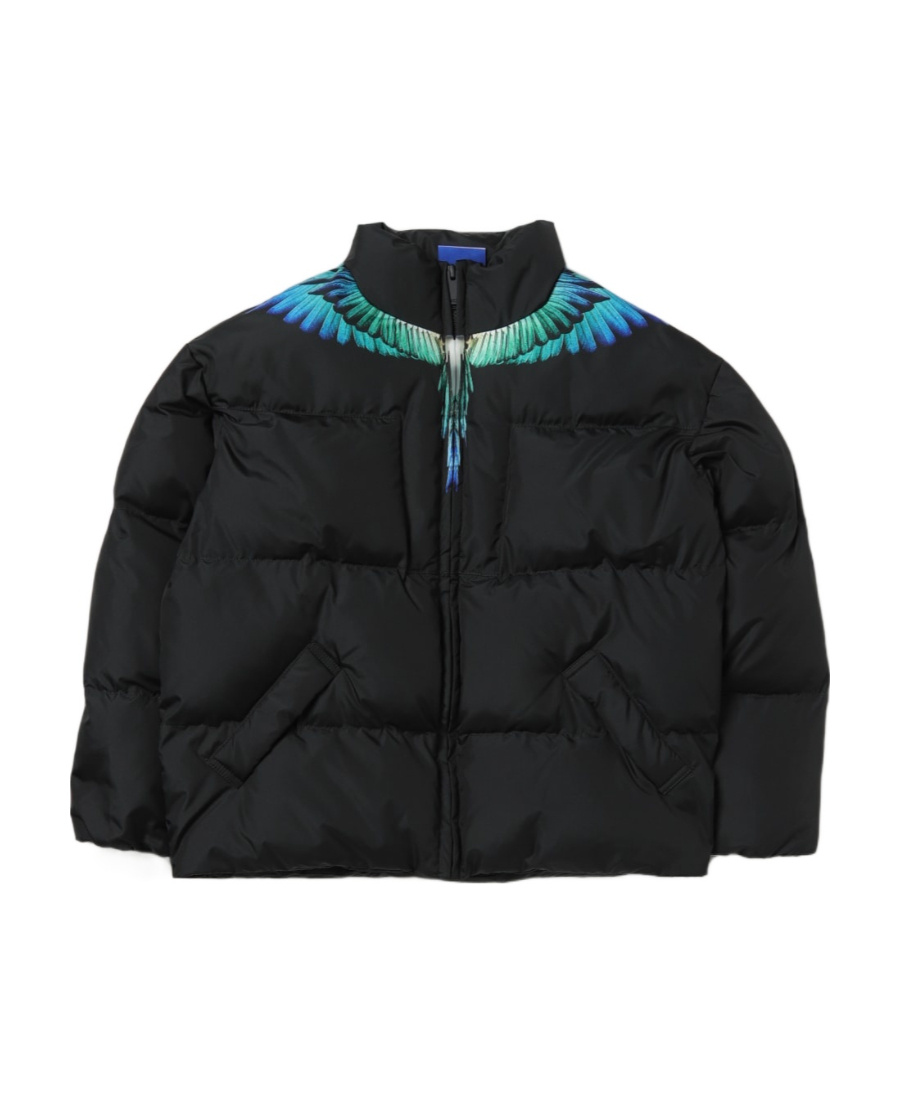 Marcelo Burlon County Of Milan Wings-print Zip-up Puffer Jacket In Black