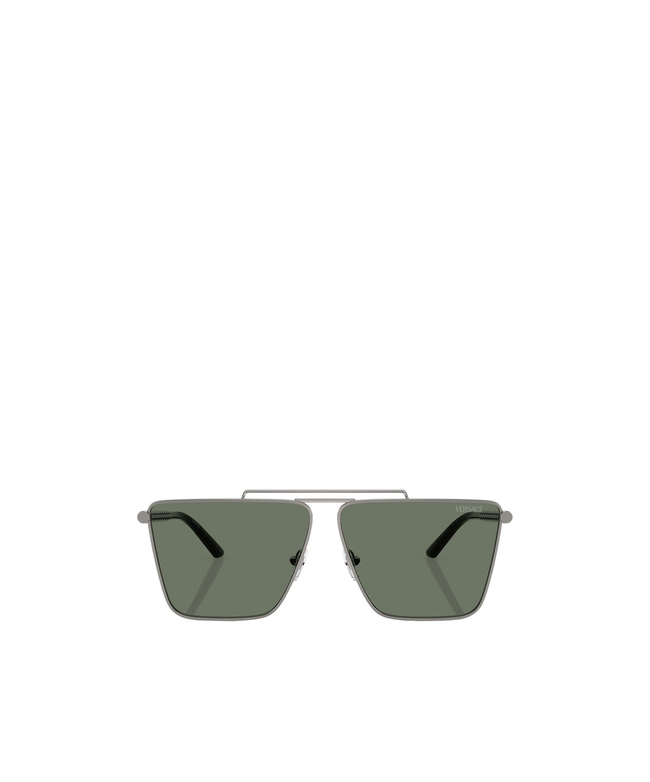 Versace Tubular Greca Rectangle-frame Sunglasses In Gray