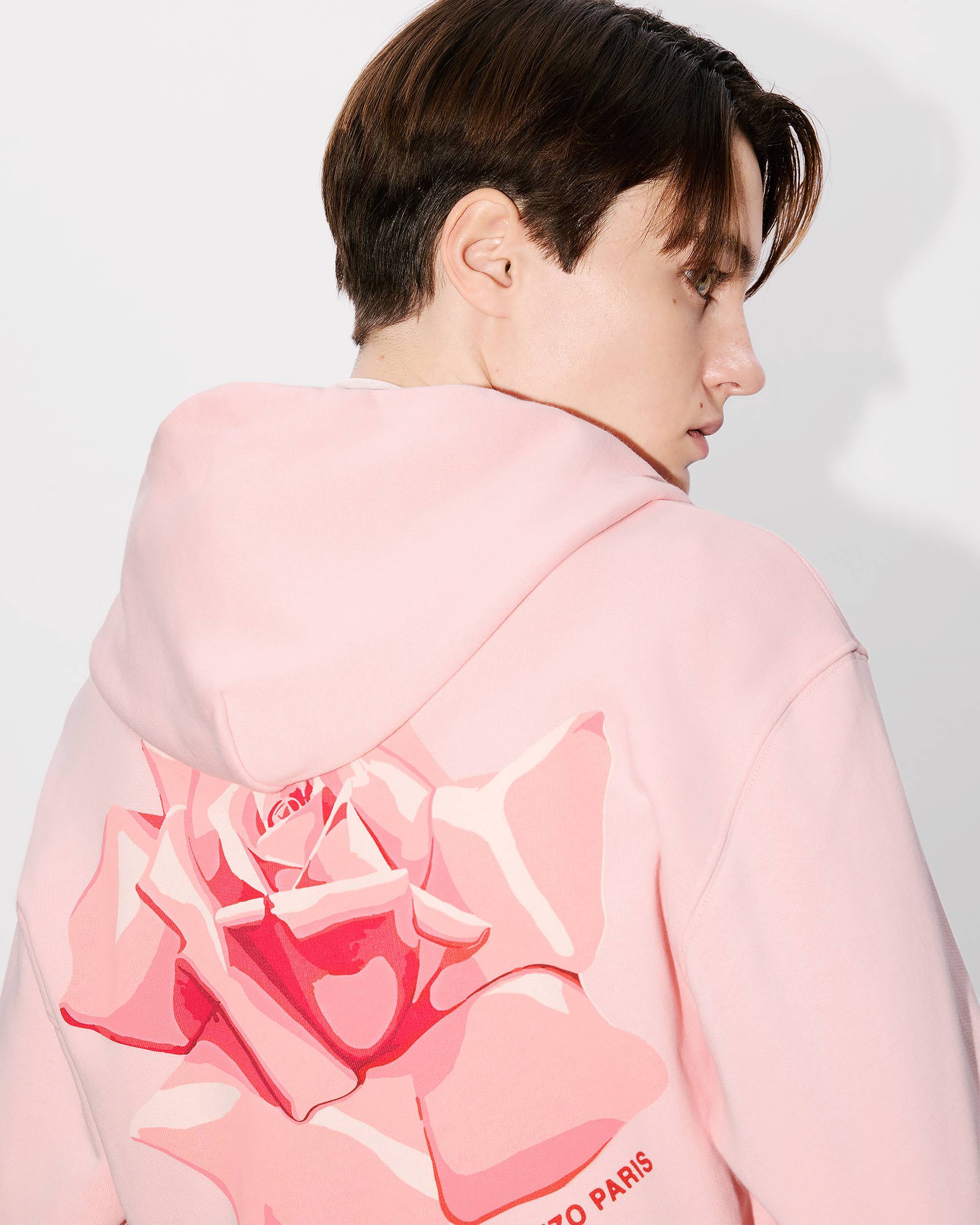 Kenzo Rose-print Zipped Hoodie In Pink