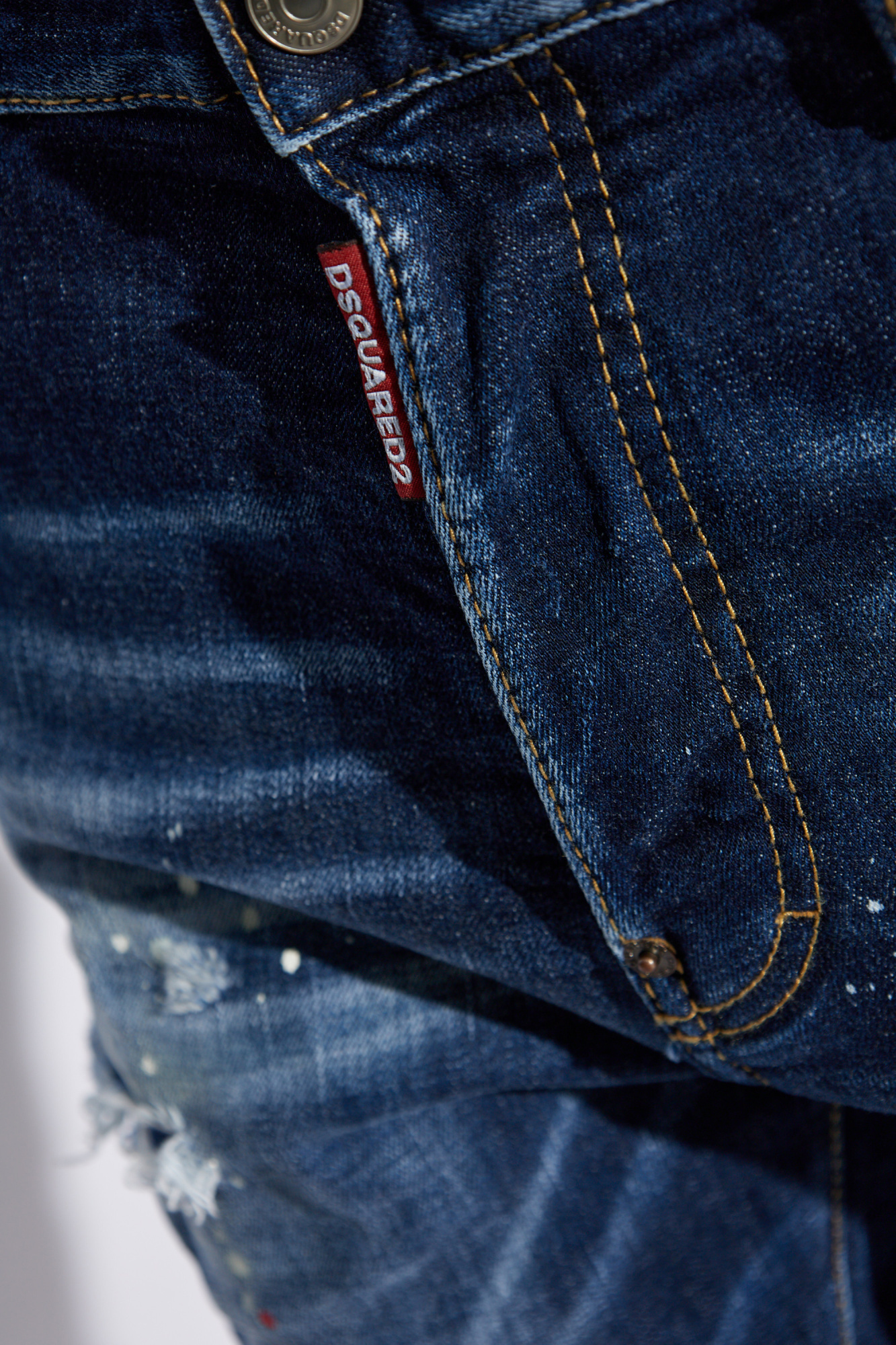 Dsquared2 Indigo Cotton And Patent Leather Slim-fit Jeans In Blue