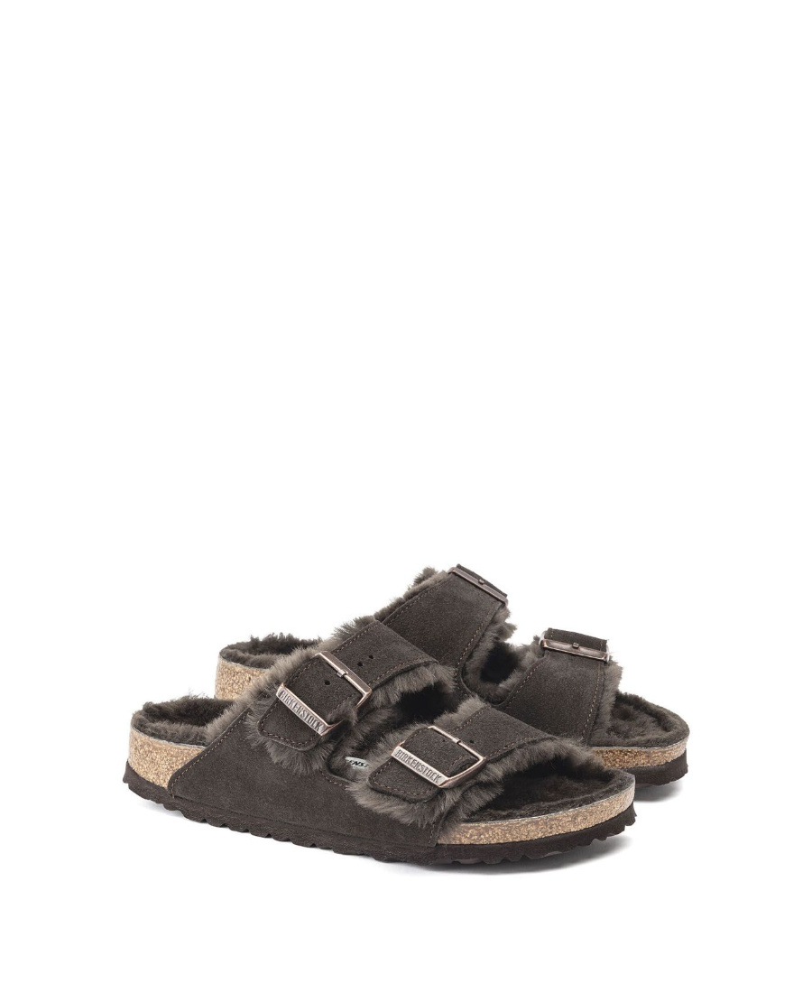 Birkenstock Shearling-lined Double-buckle Sandals In Black