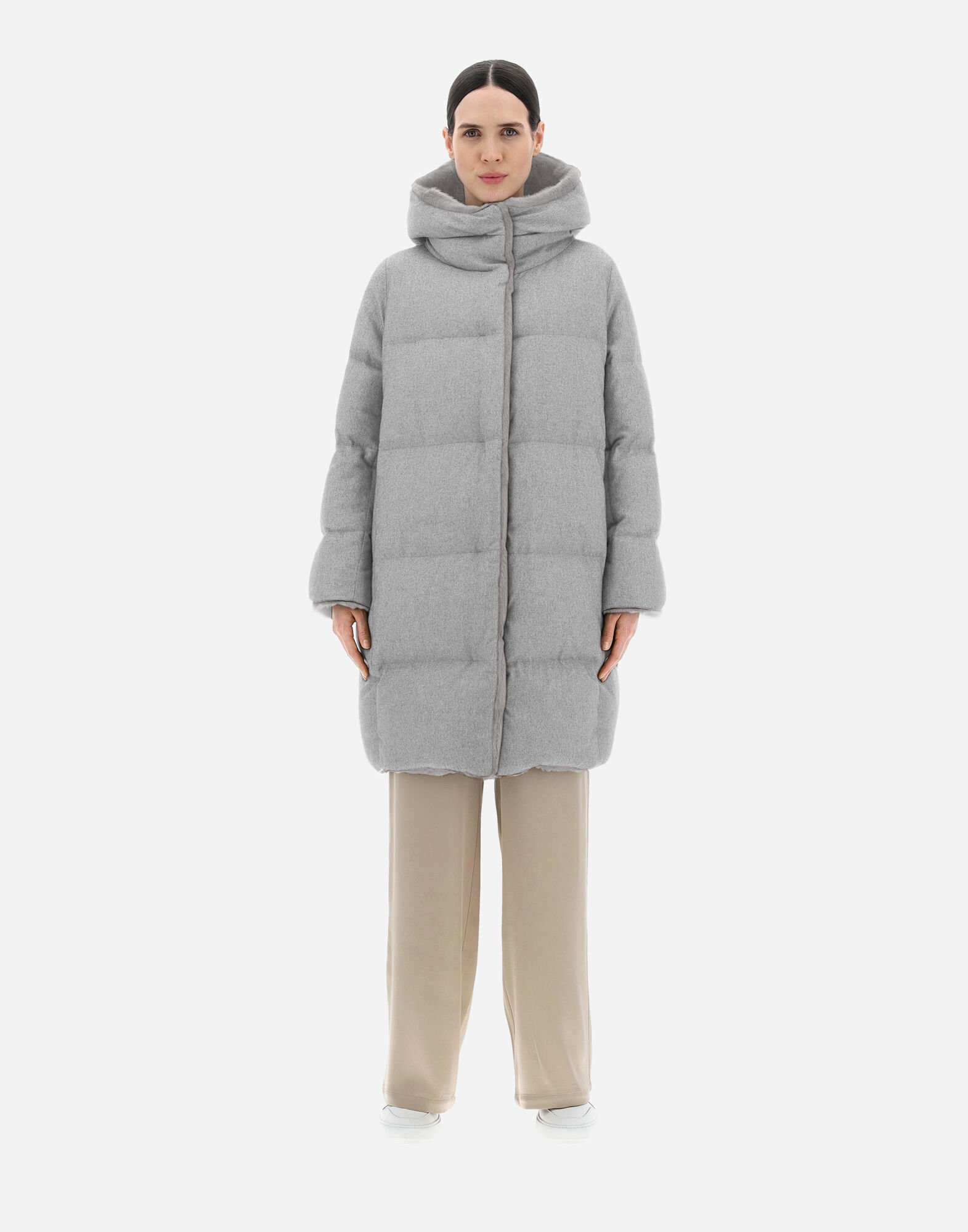 Herno Faux Fur-lined Quilted Coat In Gray