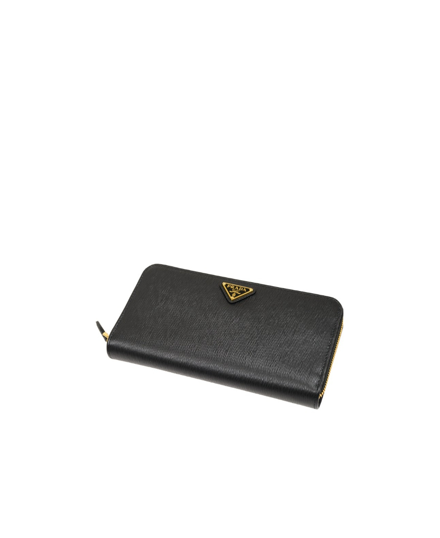 Prada Leather Logo Wallet In Black