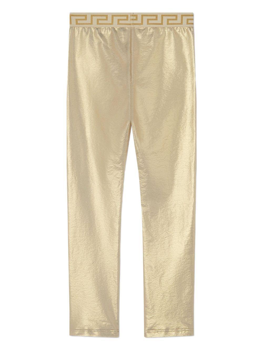 Versace Metallic High-waisted Leggings In Gold