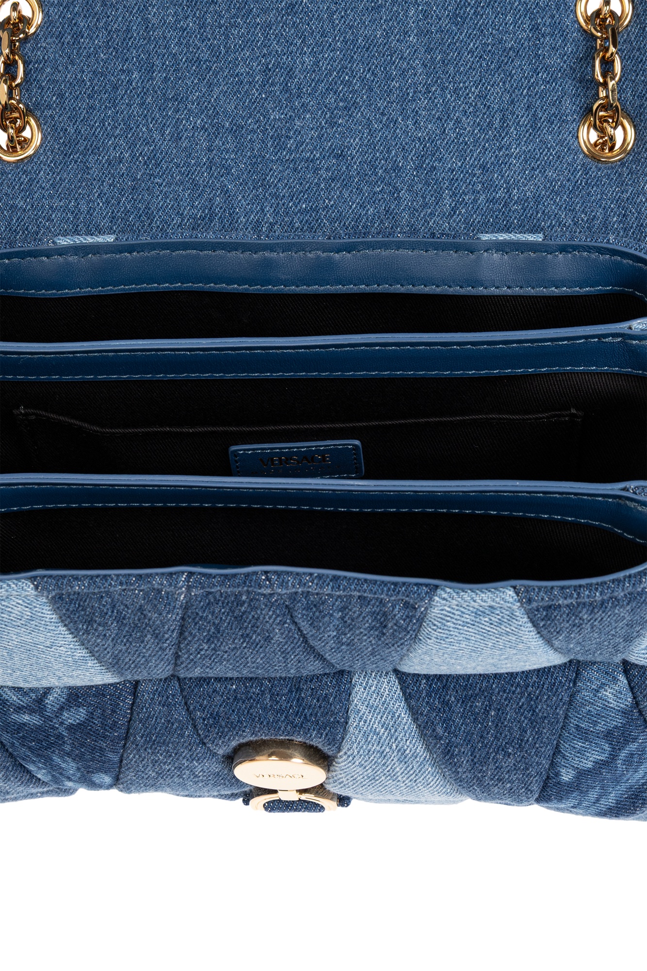 Versace Chain Shoulder Bag In Blue