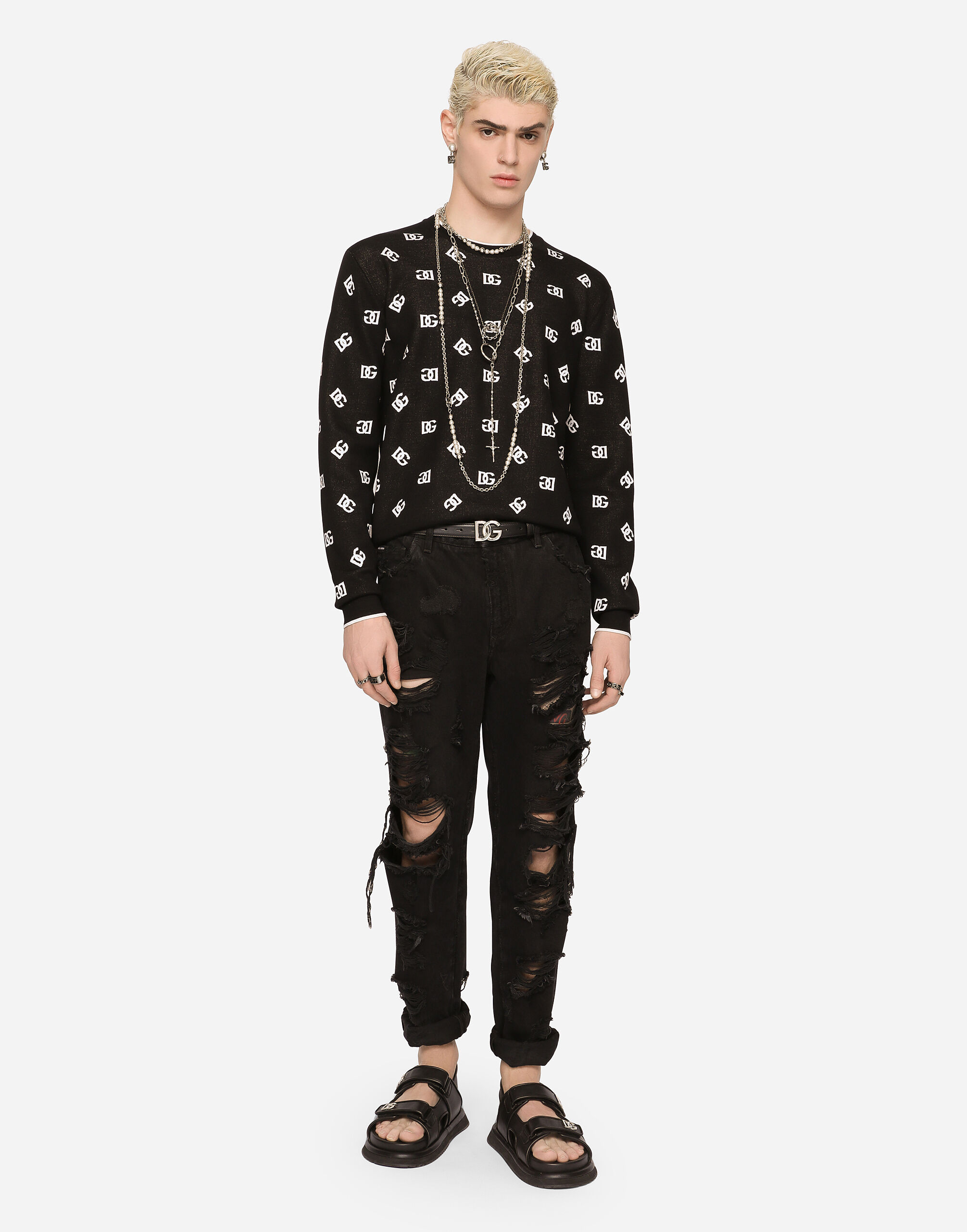 Dolce & Gabbana Dg-logo Jacquard Wool-silk Jumper In Black