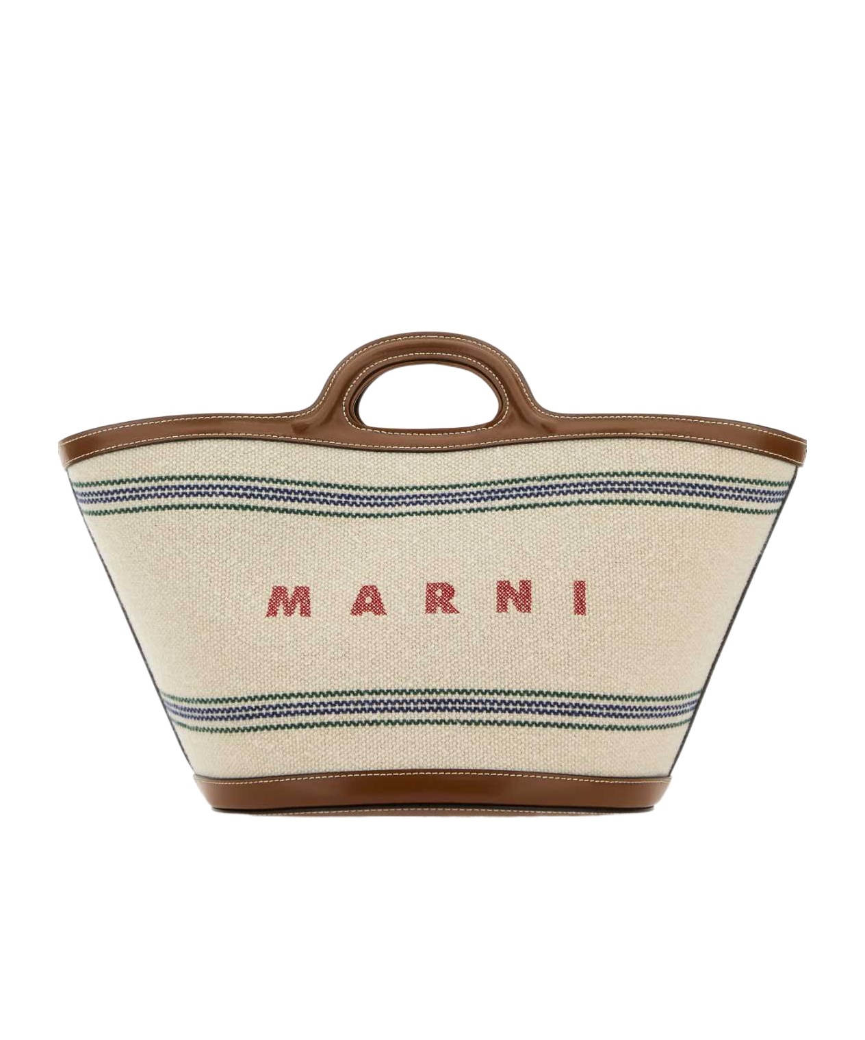 Shop Marni Logo Detailed Striped Tote Bag In Nude