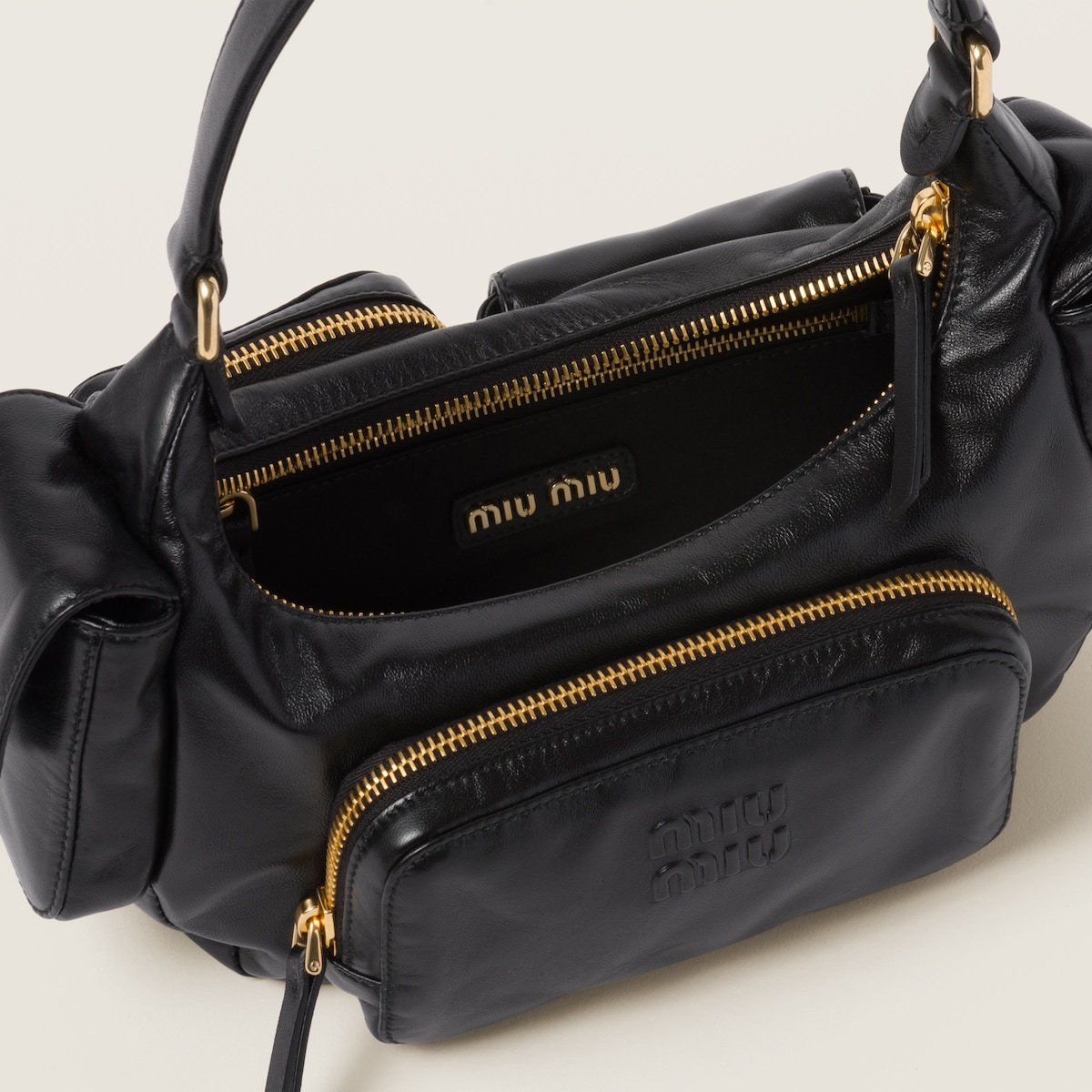 Shop Miu Miu Nappa Leather Shoulder Bag In Black