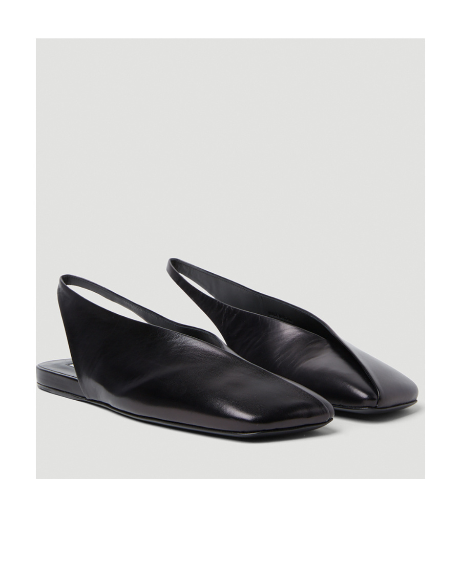 Jil Sander Black Leather Slingback Ballet Flats In Black