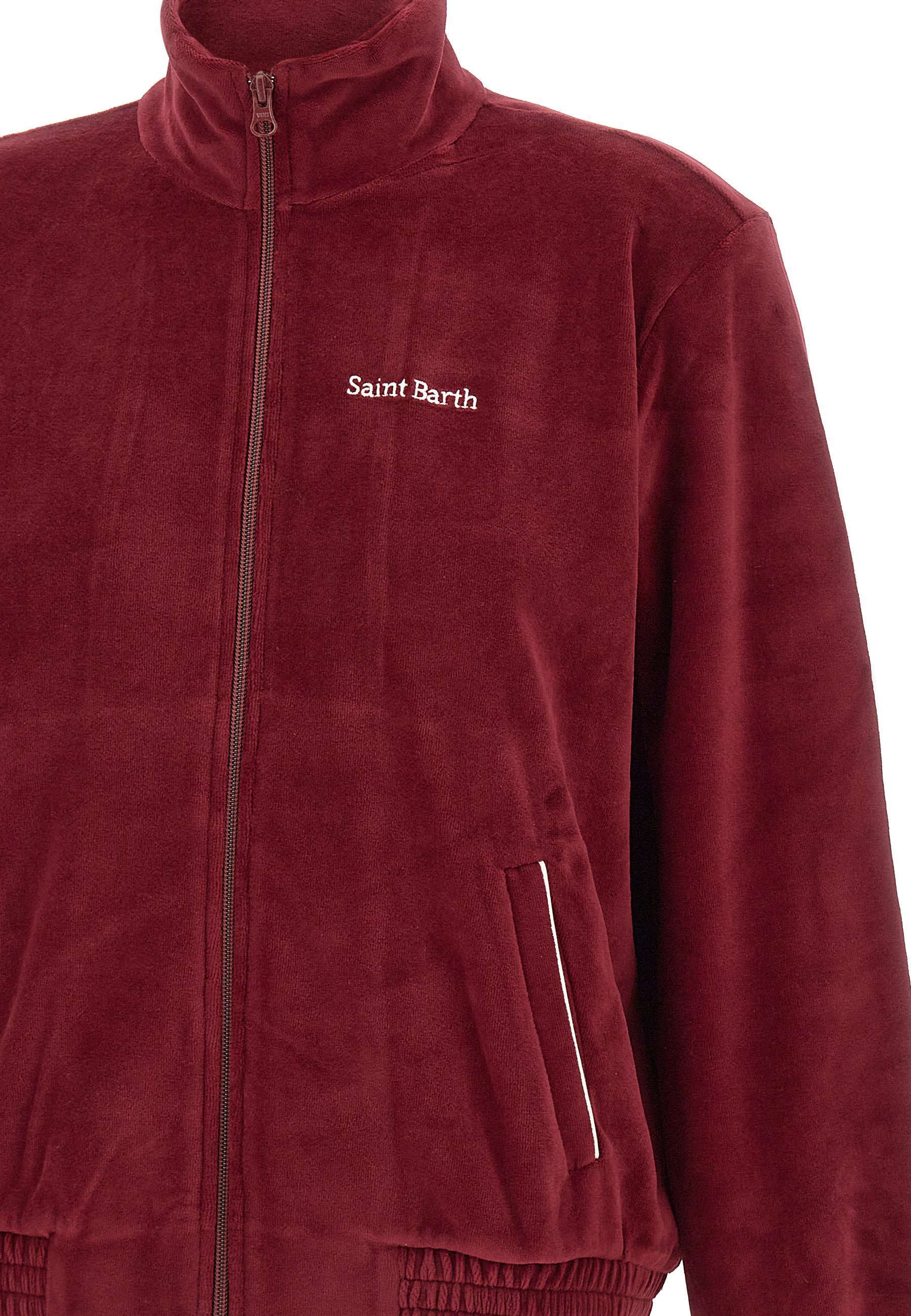 Mc2 Saint Barth Miriam Chenille Logo-embroidered Zip-up Sweater In Red