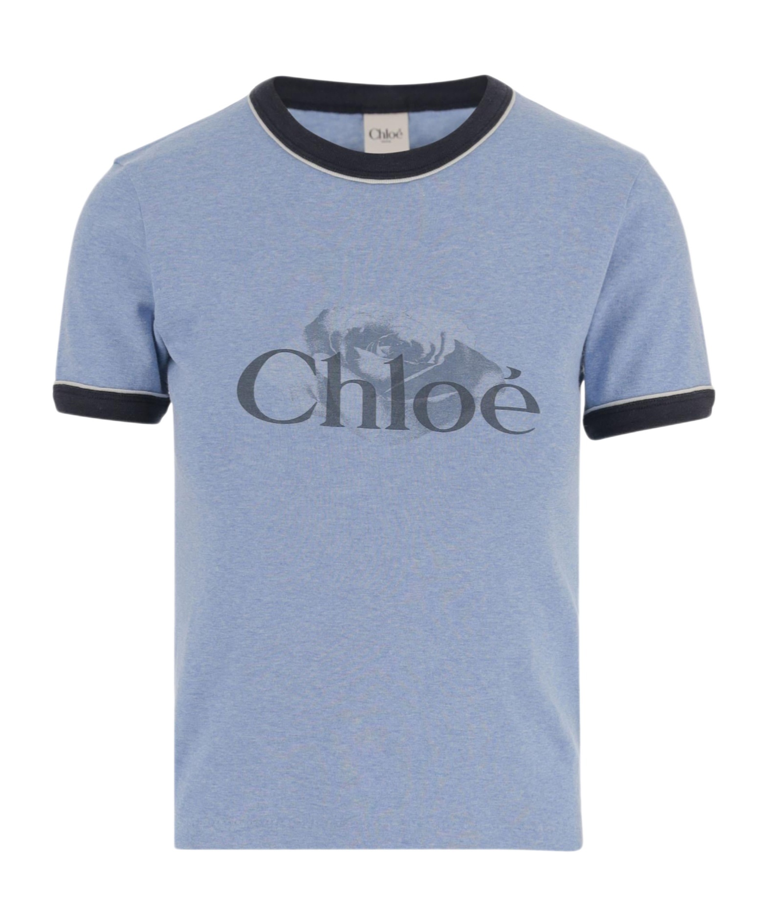 Chloé Short Sleeve Crew Neck T-shirt With Trim In Blue
