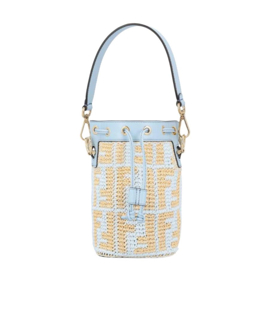 Fendi Small Mon Tresor Woven Bucket Bag In Blue