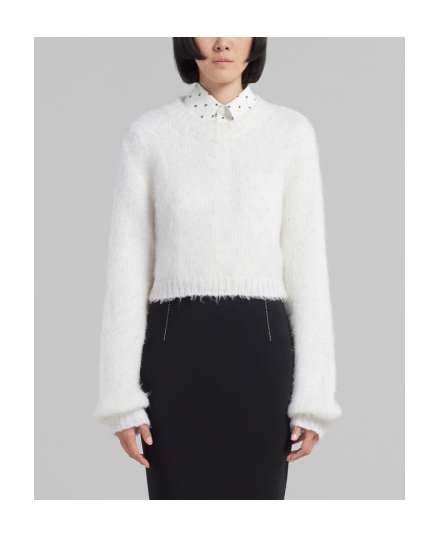 Marni Round-neck Cropped Jumper In White