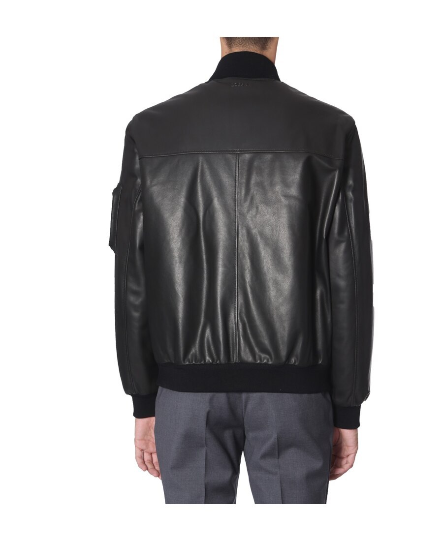 Shop Zegna Pilot Leather Jacket In Black