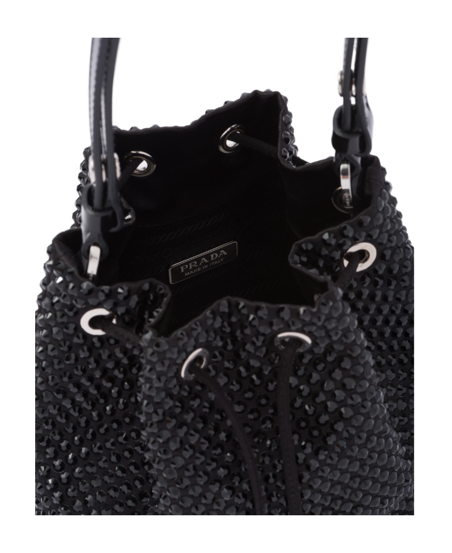 Prada Womens Black Crystal-embellished Mini Satin Shoulder Bag In Black