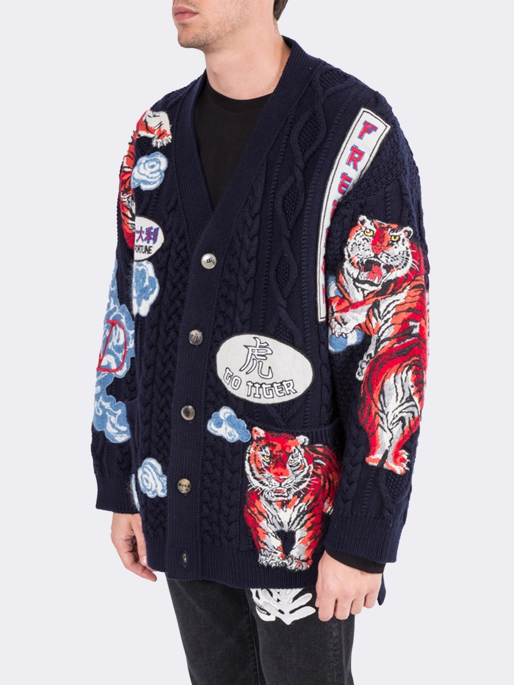 Valentino Tiger Embroidered Cardigan In Black
