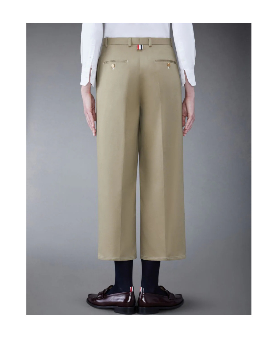 Shop Thom Browne Pleated Cropped Cotton Trousers In Gray