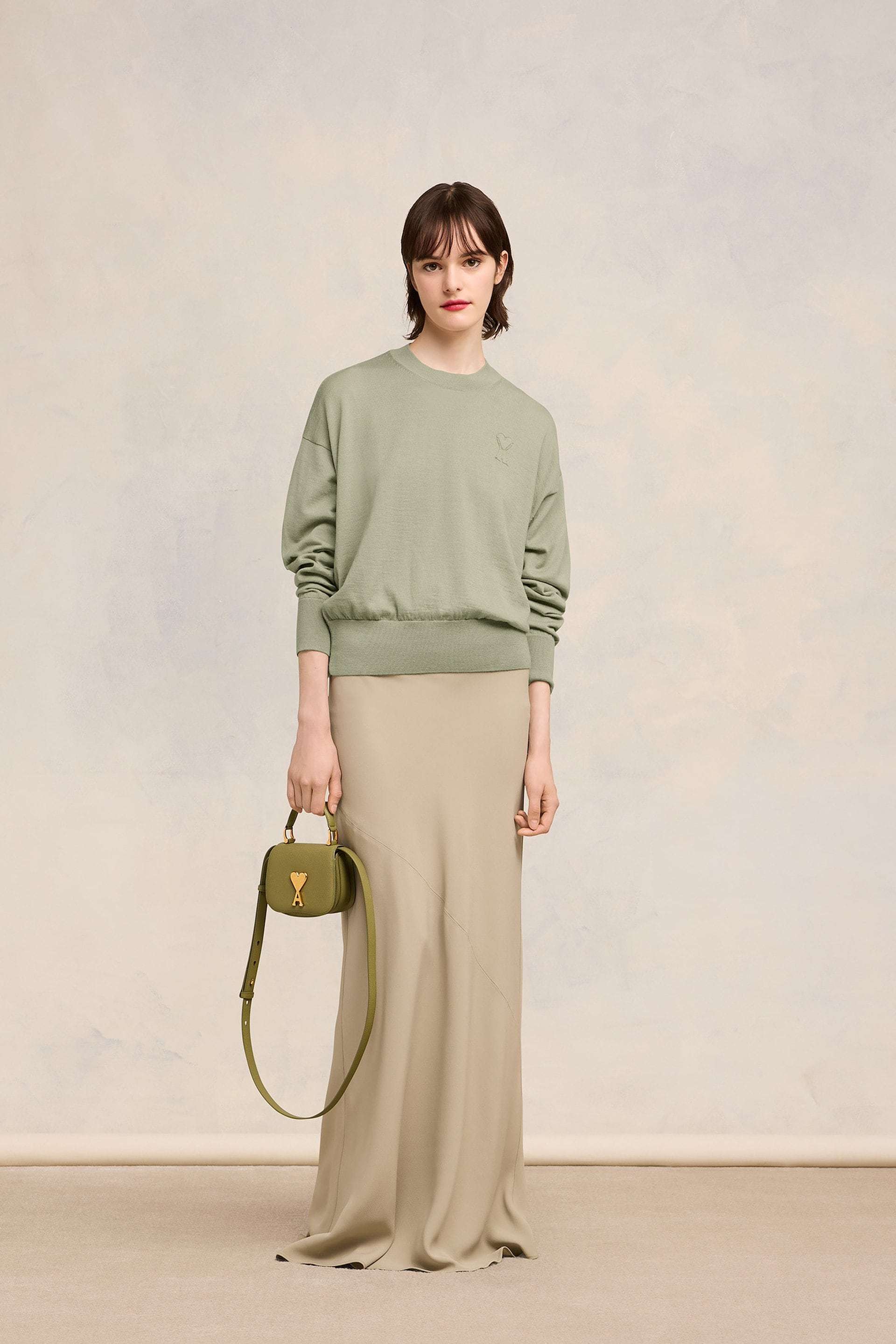 Ami Alexandre Mattiussi Embroidered Wool Sweater In Nude