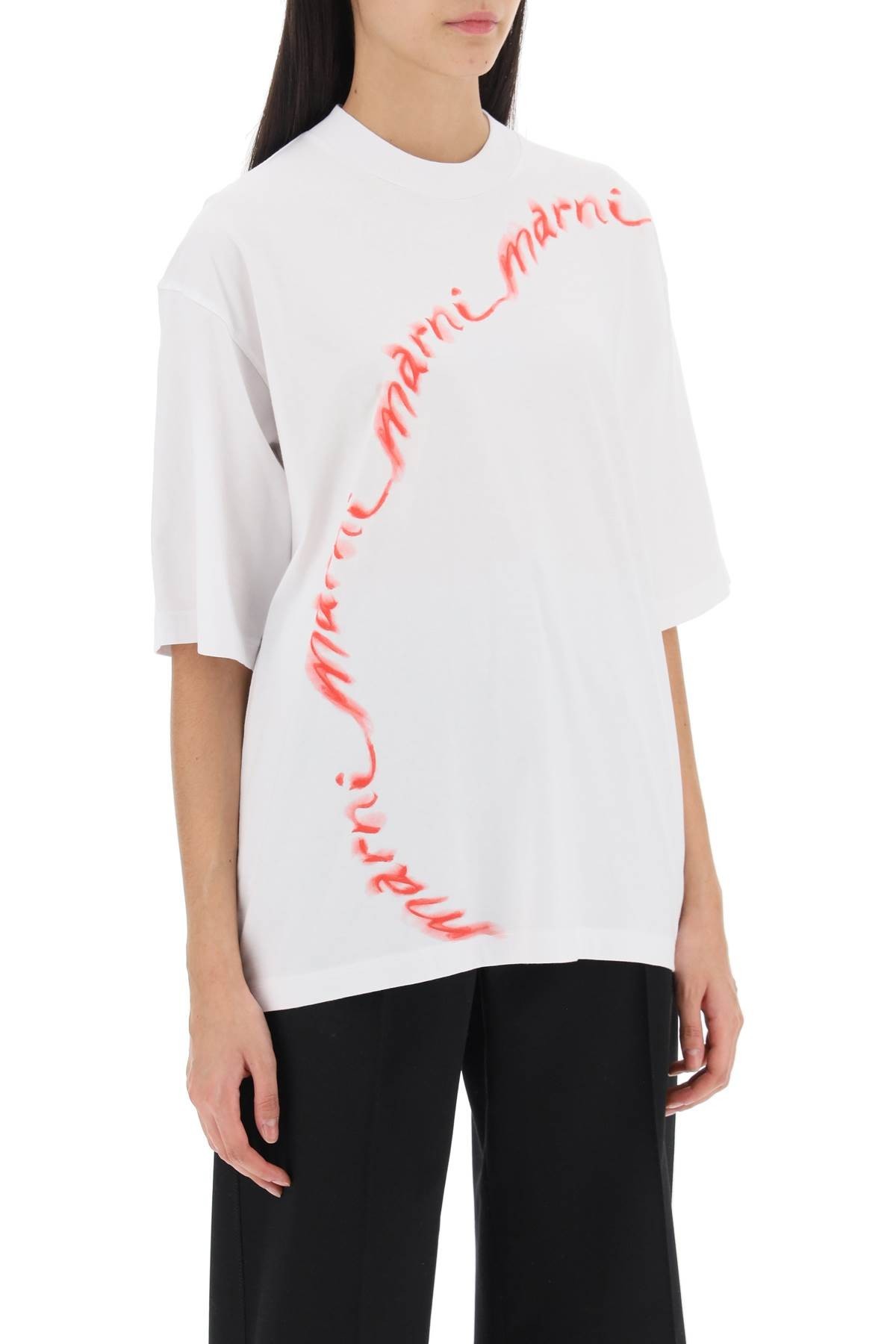 Marni Wavy Logo Cotton-jersey T-shirt In White