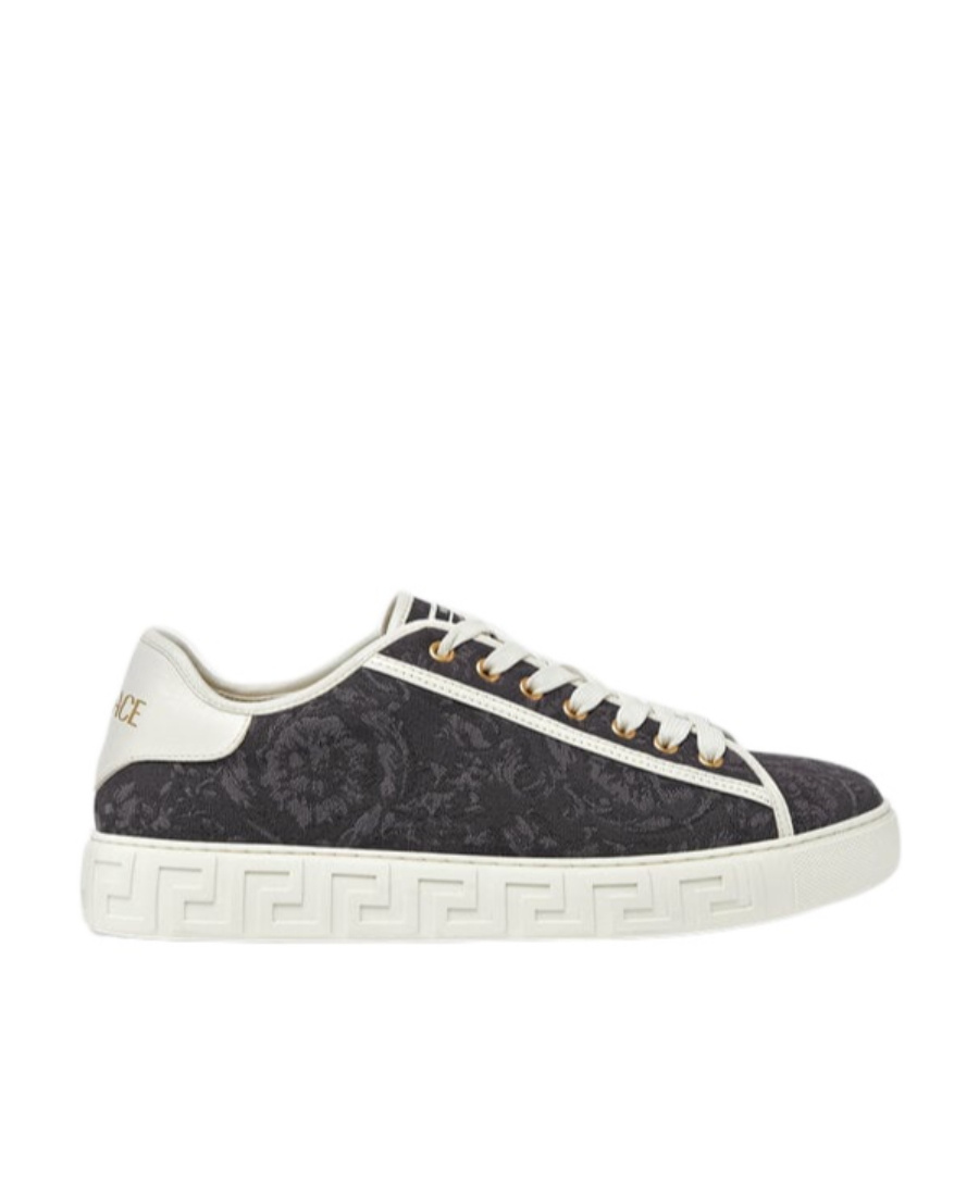 Versace Barocco Greca Jacquard Lace-up Sneakers In White