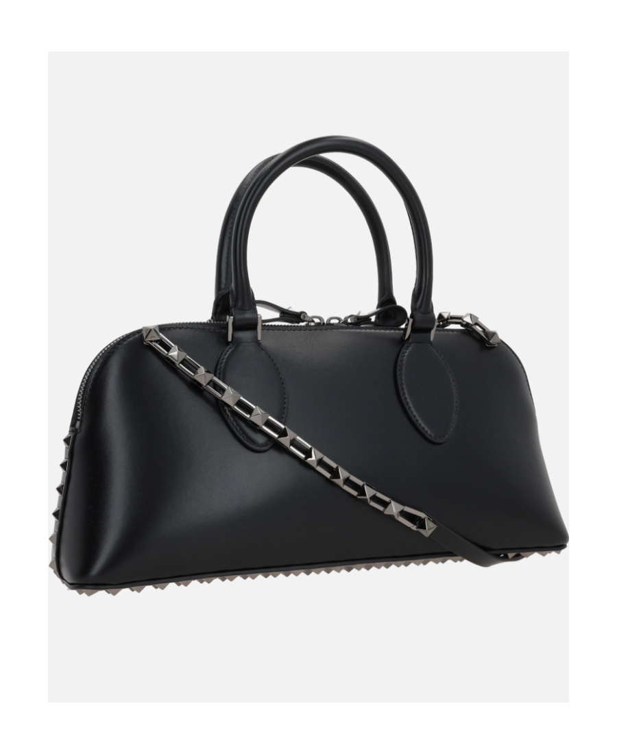 Valentino Rockstud Leather Tote Bag In Black