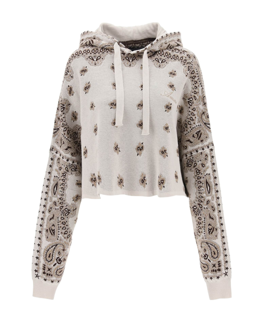 Amiri Knitted Cropped Hoodie With Bandana Motif In Nude