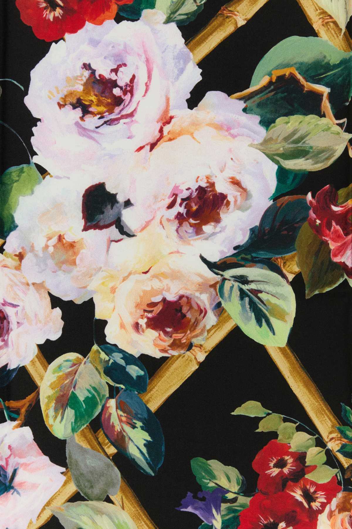 Dolce & Gabbana Floral-print Silk Scarf In Black