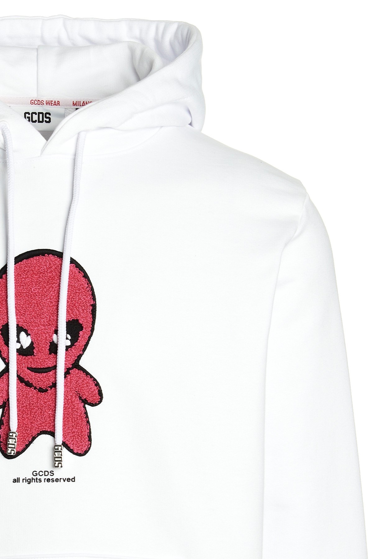 Gcds Cotton Alien-patch Drawstring Hoodie In White