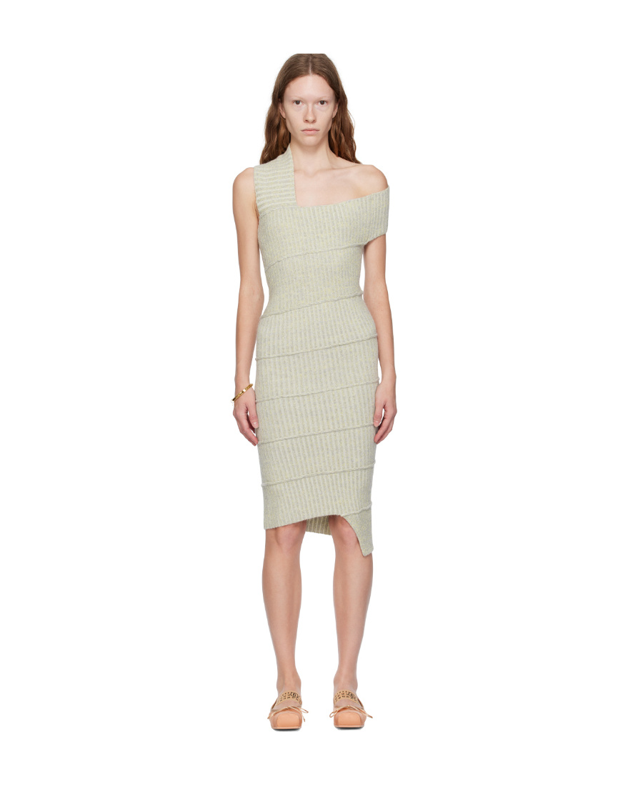 Mm6 Maison Margiela Ribbed-knit Asymmetric Dress In White