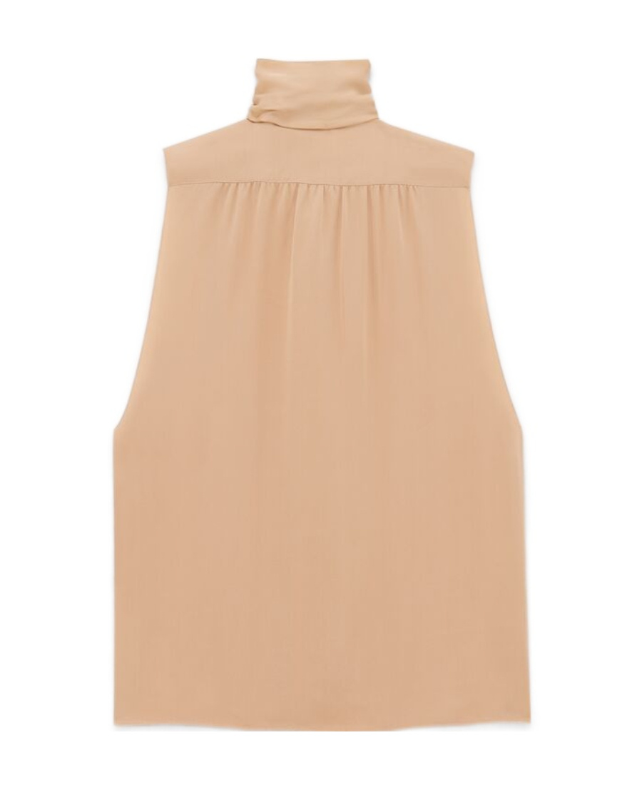 Saint Laurent Lavallière-neck Tunic Shirt In Silk Satin