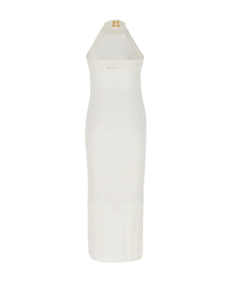 Balmain Halterneck Star Monogram Mesh Knit Dress In White