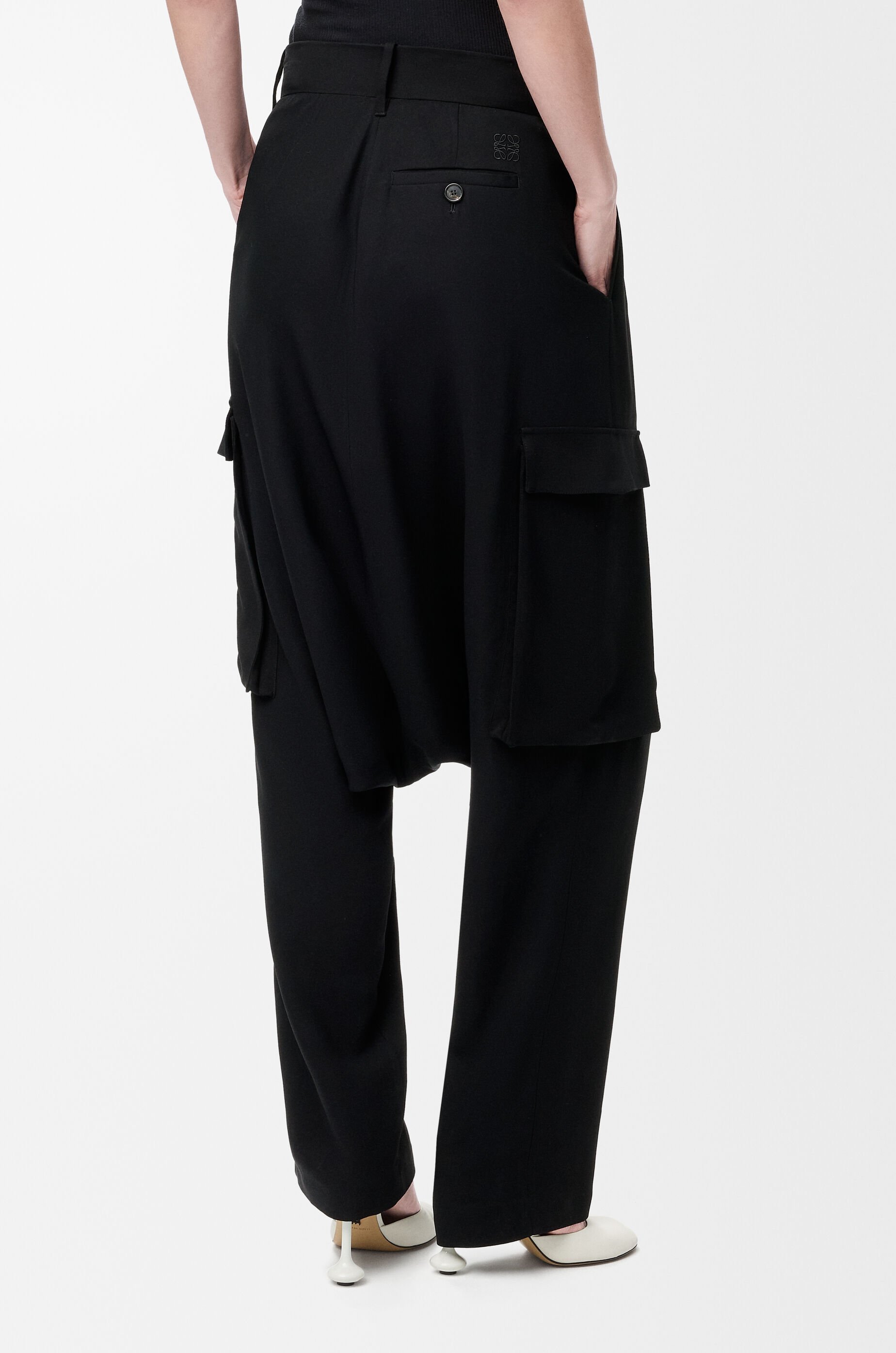Loewe Womens Black Drop-crotch Woven Trousers In Black