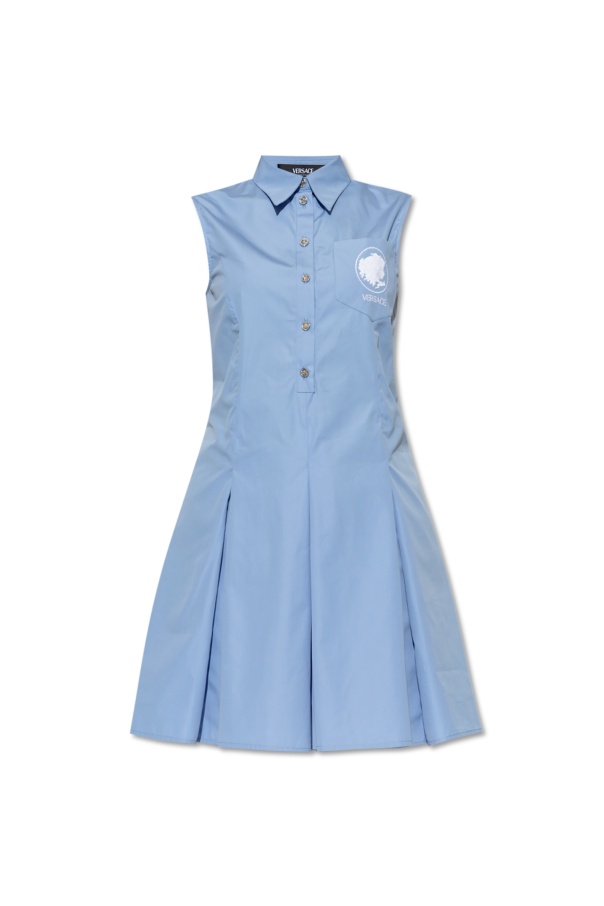 Versace Button-up Sleeveless Dress In Blue