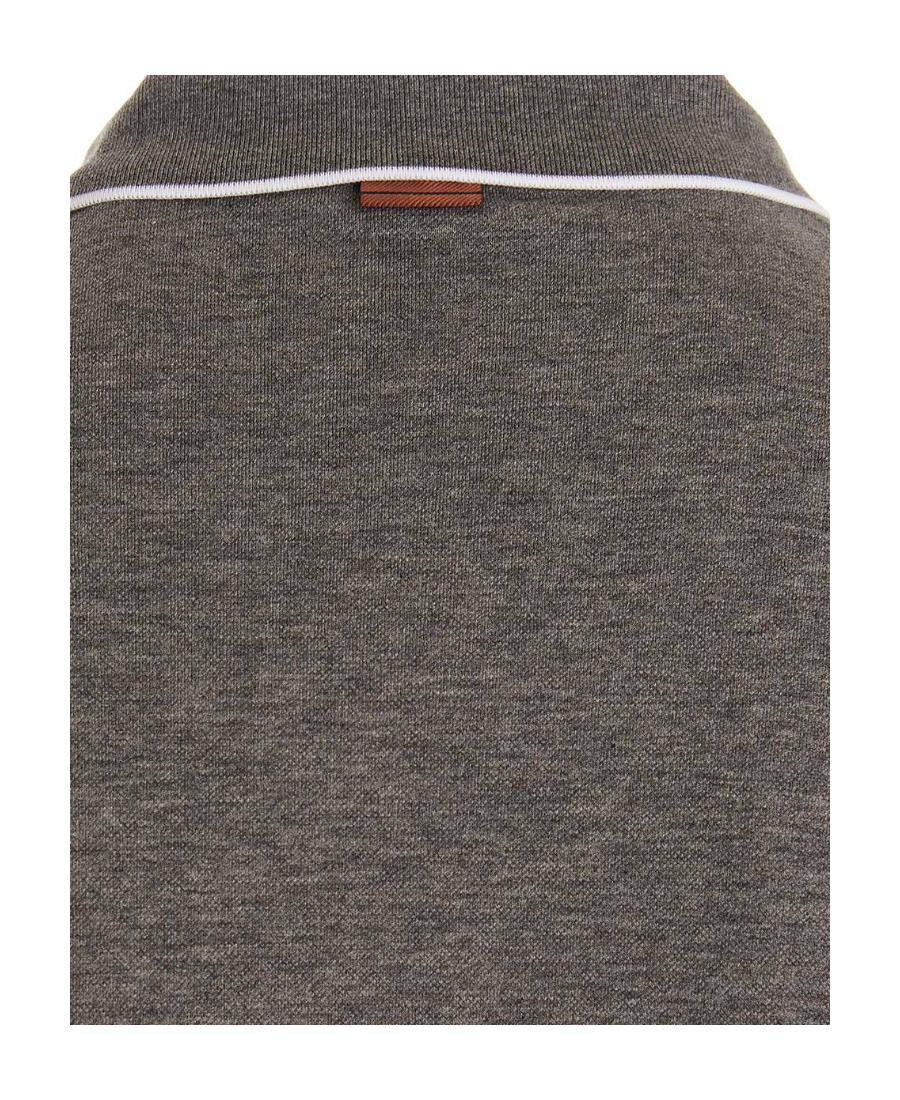 Zegna Piquet Polo Shirt Collar Sleeves In Gray