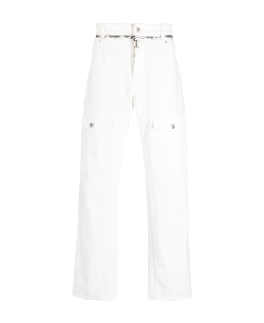 Balmain Straight Fit Cargo Jeans With Zip Detail 22cm In White
