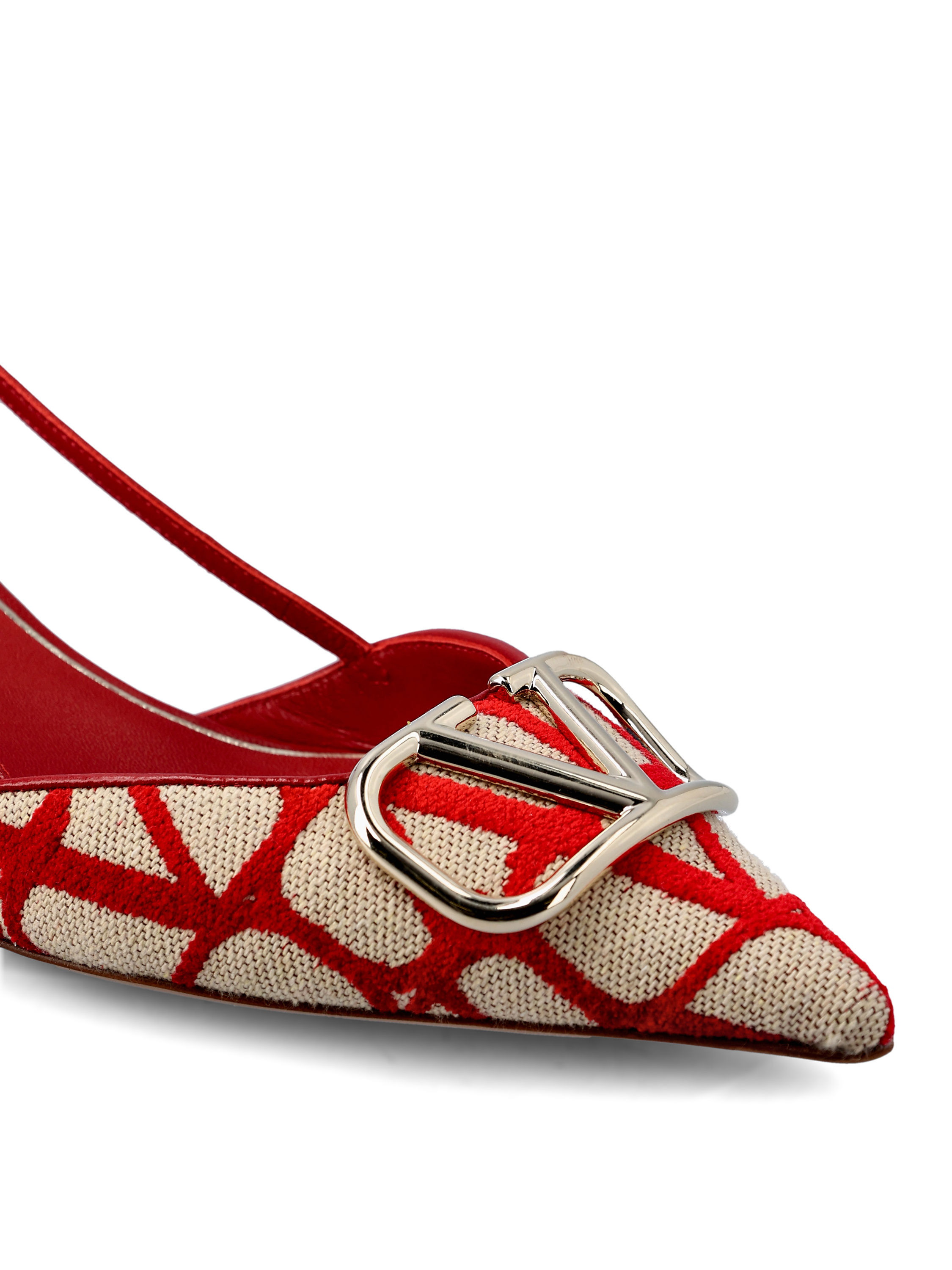 Valentino Garavani Toile Iconographe Pumps With Pointed Toe And Ankle Strap In Red