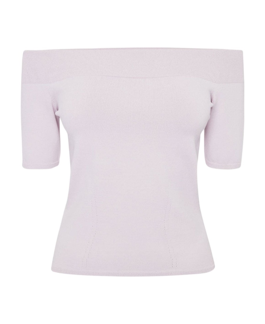 Alexander Mcqueen Fine-knit Off-shoulder Top In Pink