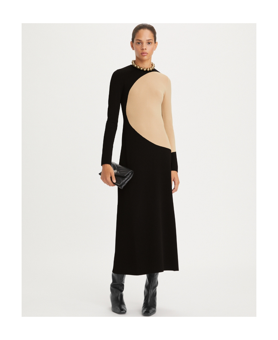 Tory Burch Colour-block Midi Dress In Black
