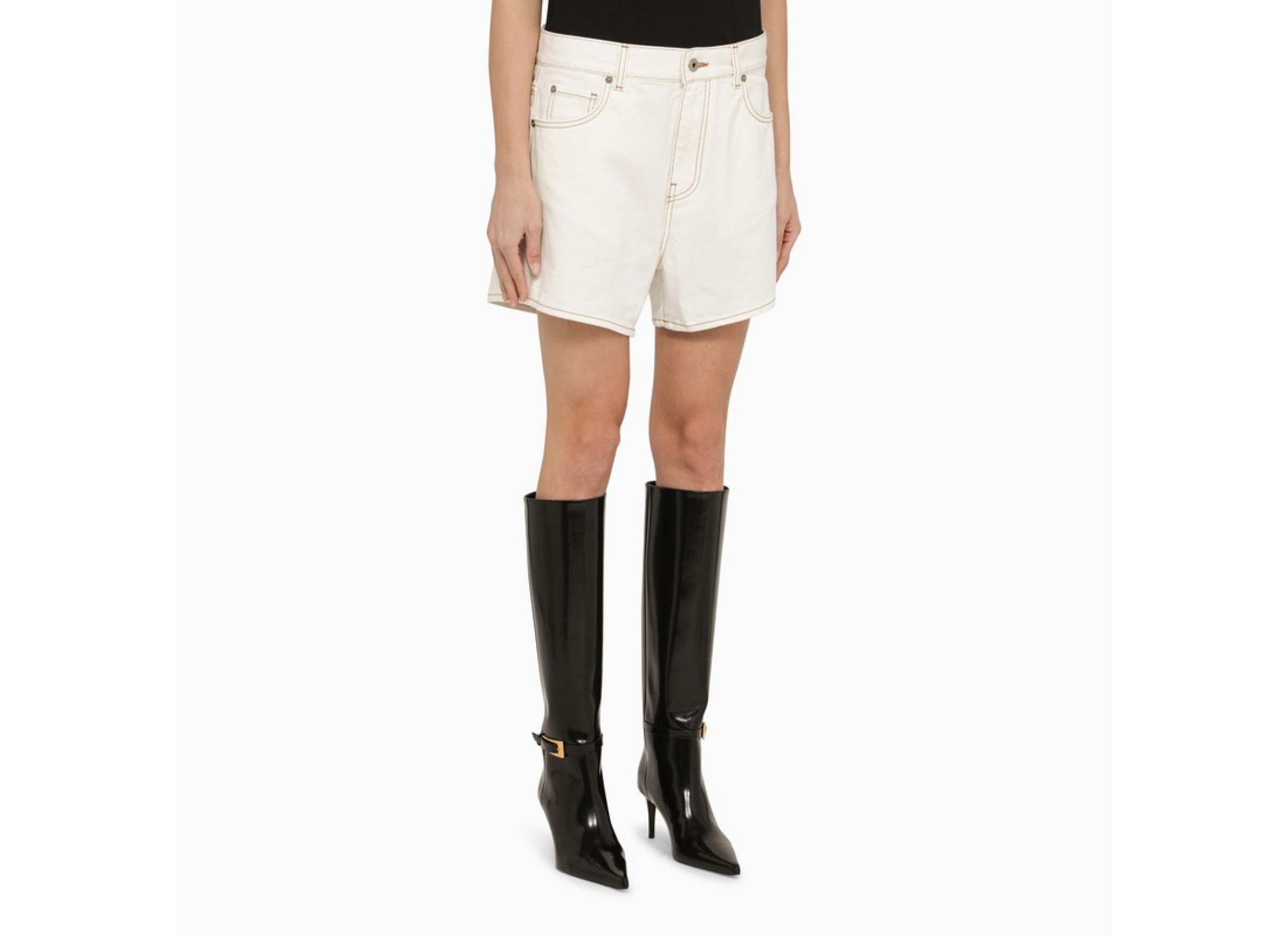 Off-white Contrast-stitching Denim Shorts In White