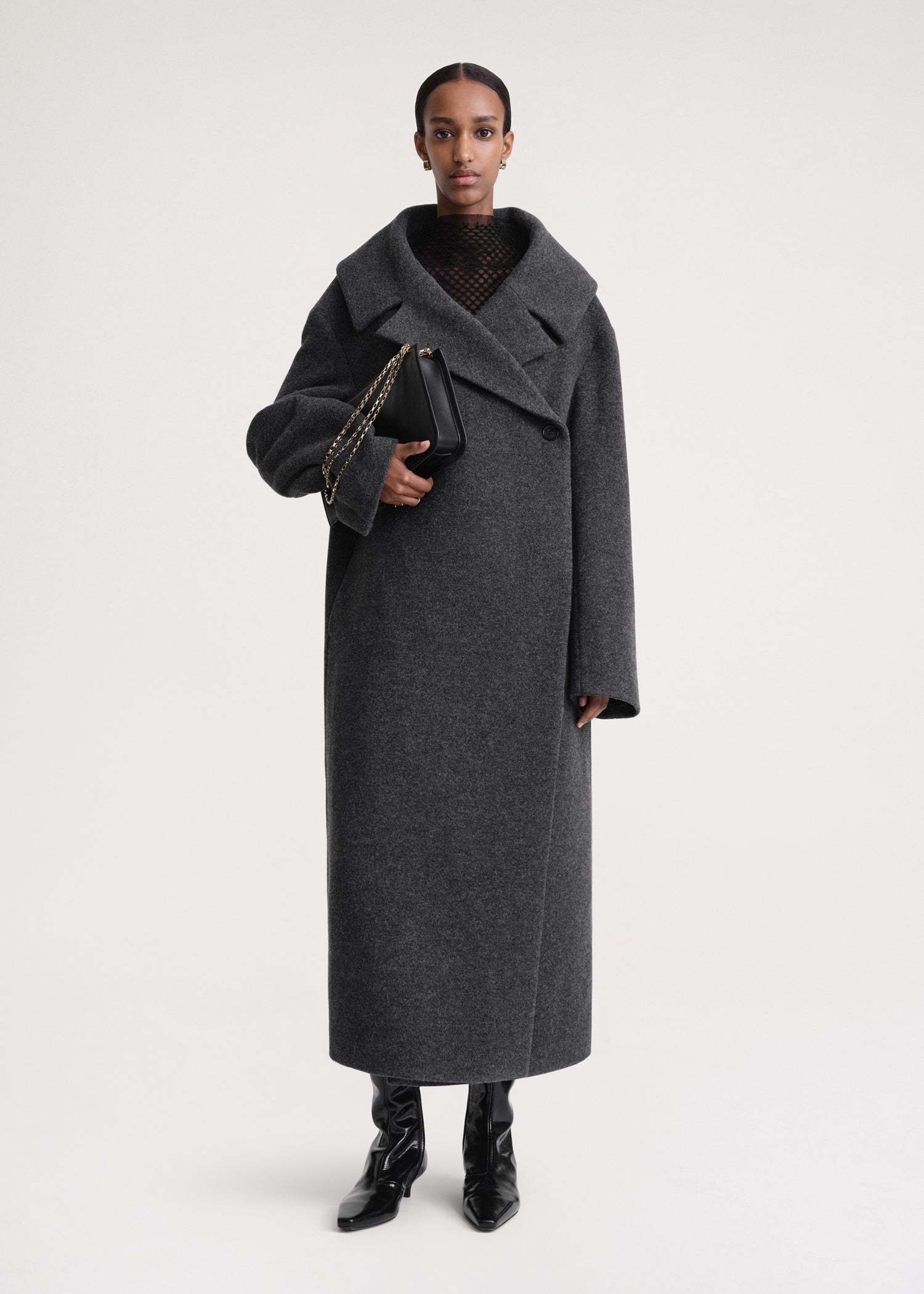 Totême Felt Wrap Coat Dark Grey Melange In Black