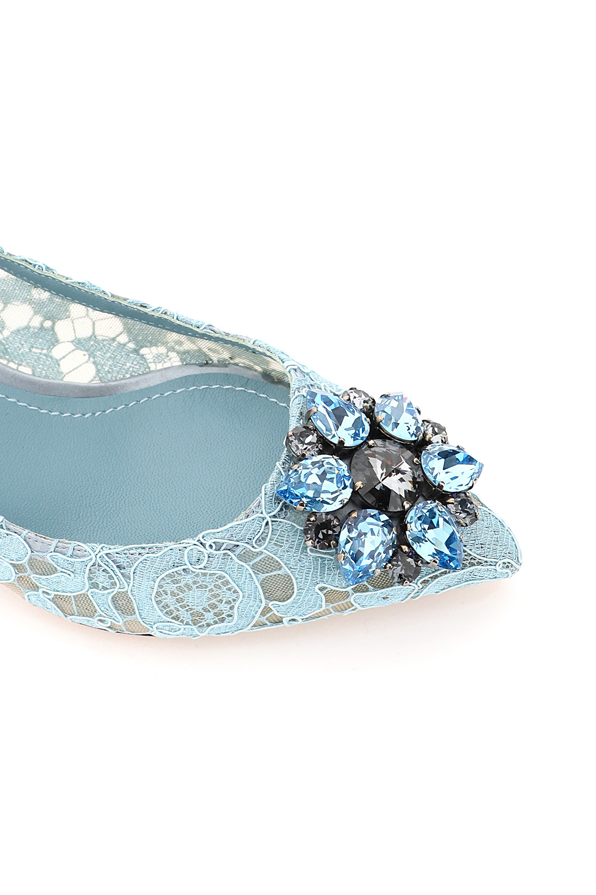 Dolce & Gabbana Blue Taormina Lace Crystal Heel Pumps Shoes In White