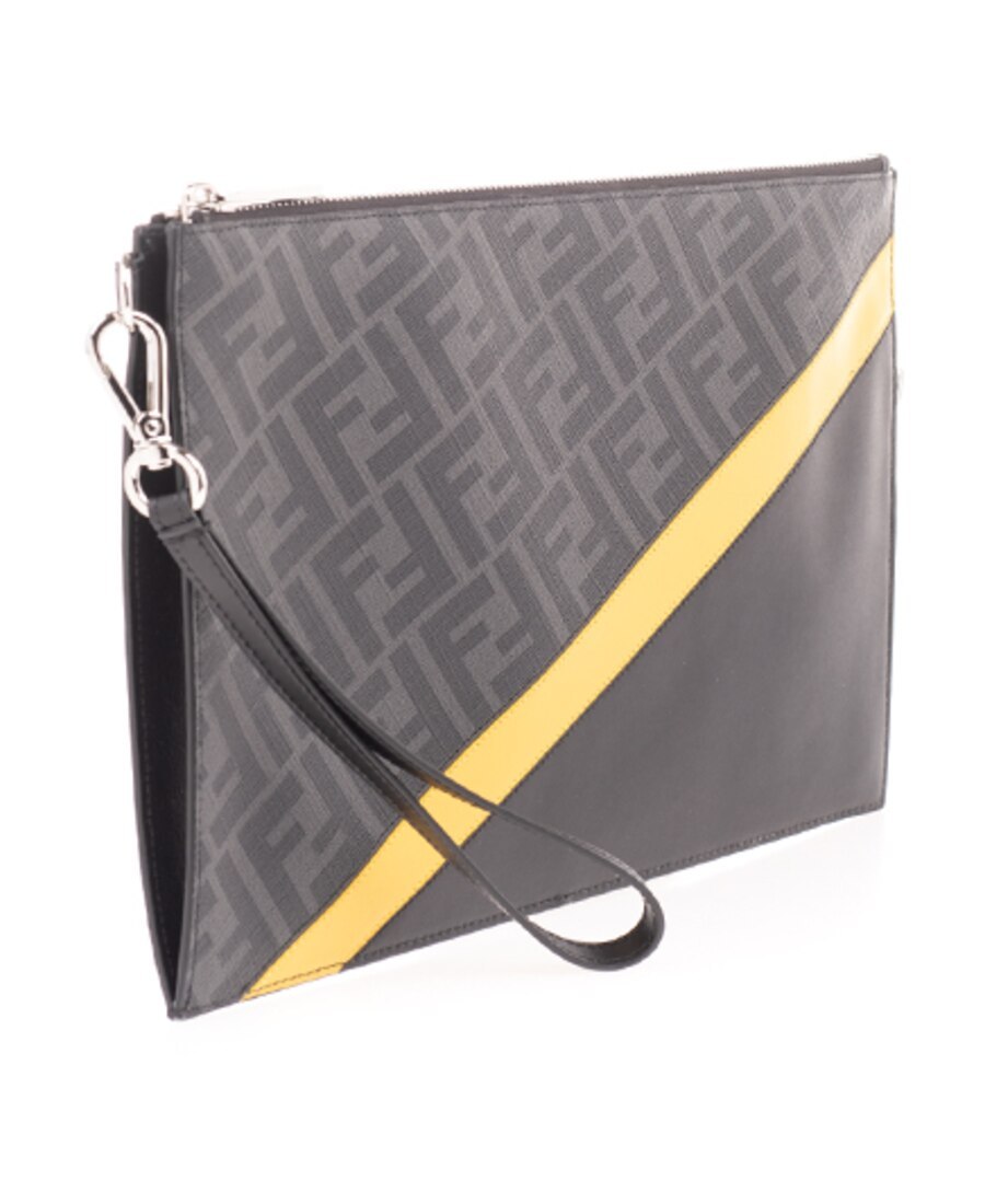 Fendi Flat Ff Motif Panelled Pouch In Black