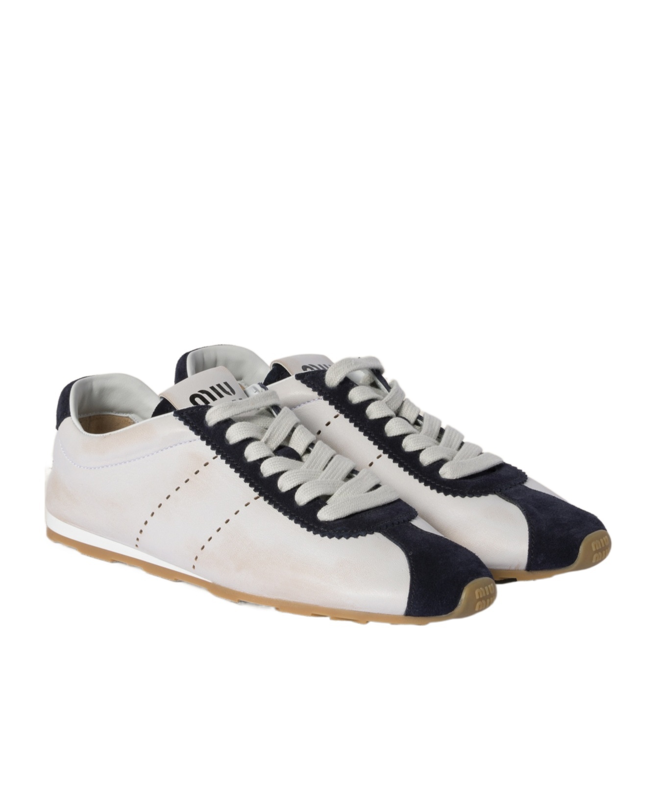 Shop Miu Miu Plume Nappa Leather And Suede Sneakers In White