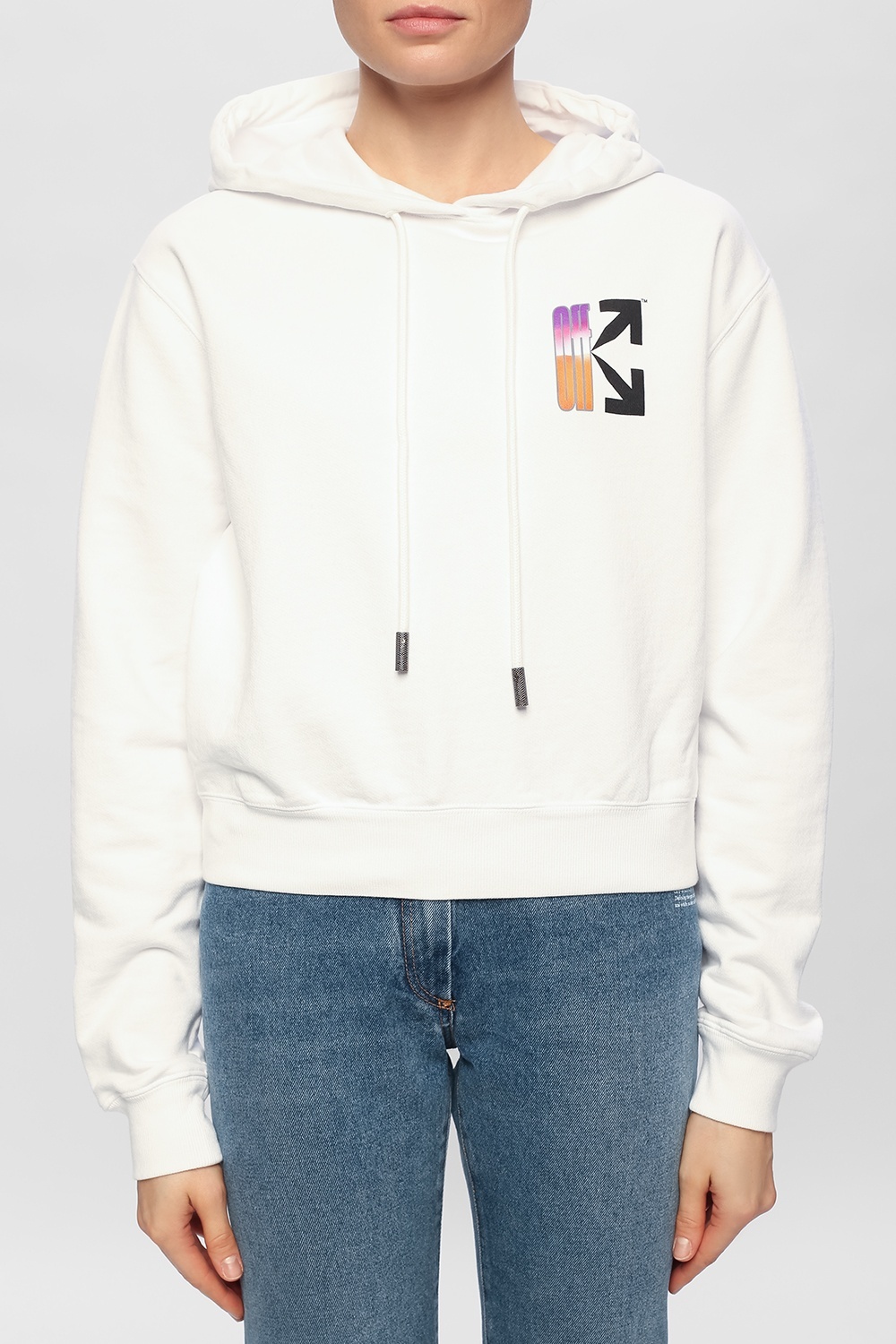 Off-white Arrow Logo Cotton Hoodie In White
