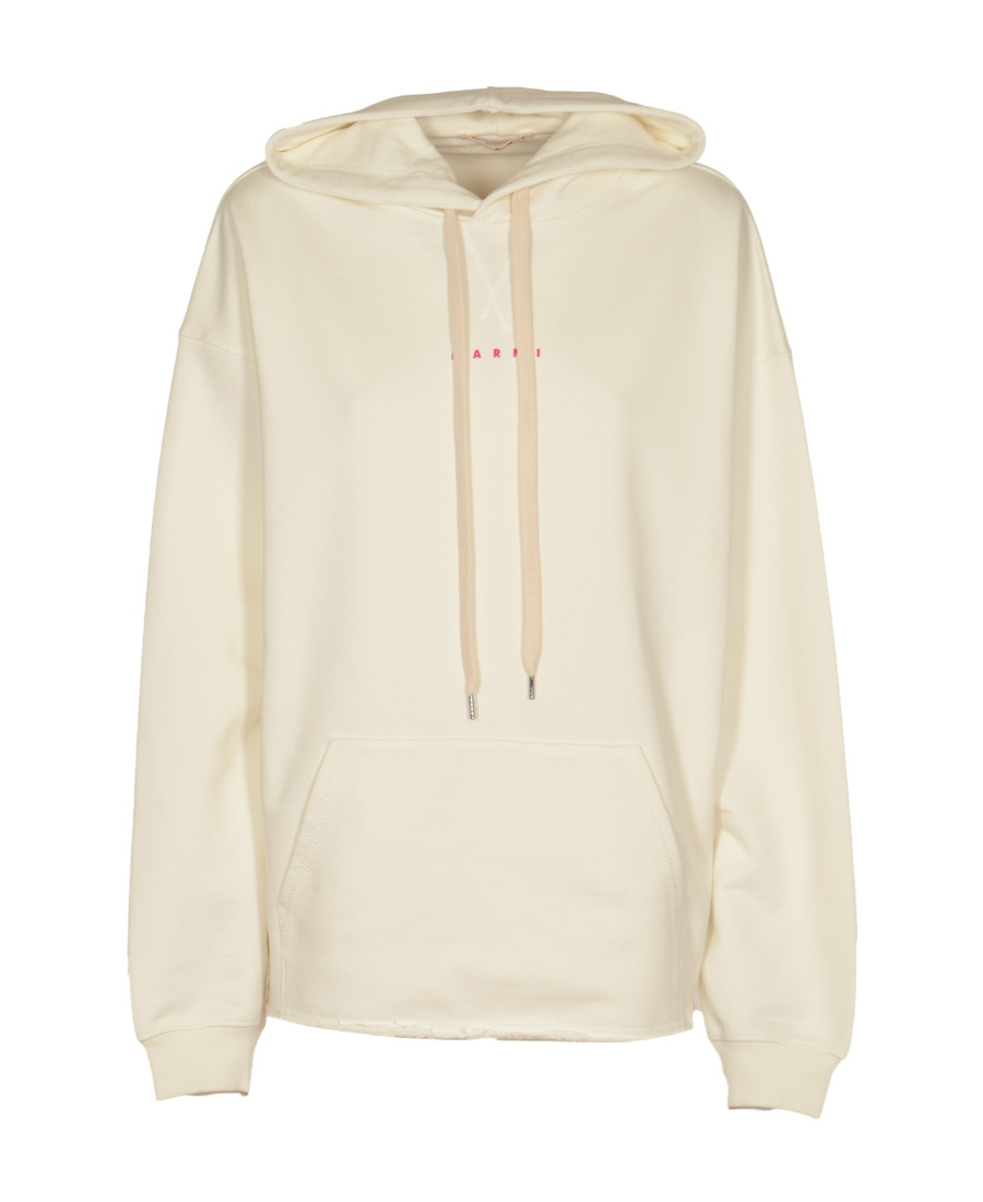 Marni Drawstring Hood Logo Hoodie In Nude