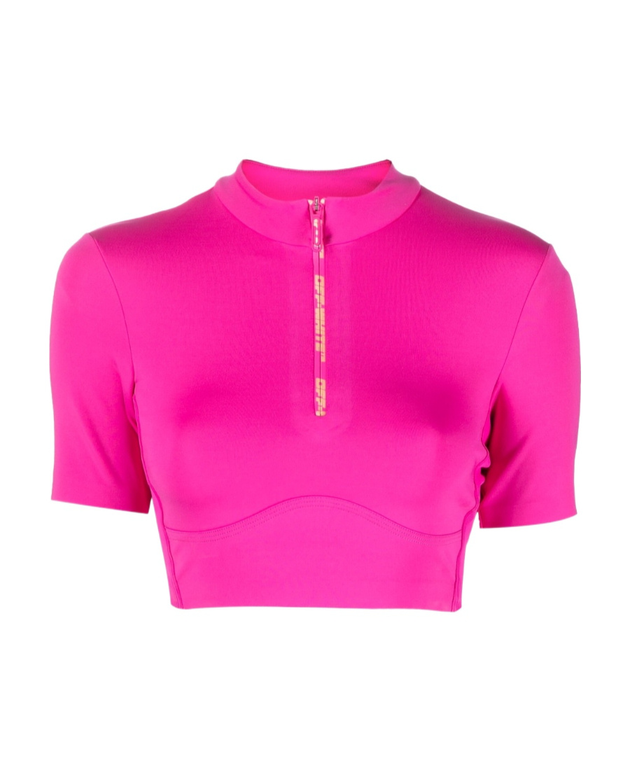 Off-white Half-zip Cropped Training T-shirt In Pink