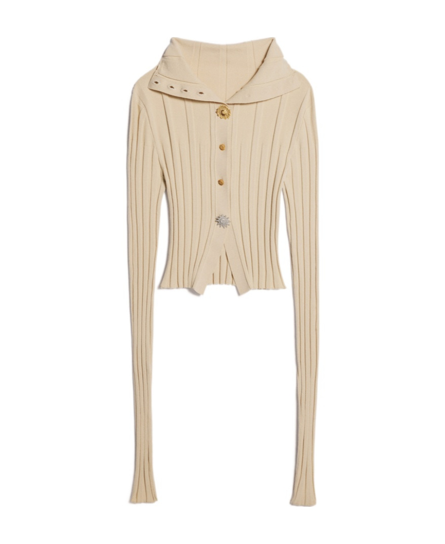 Shop Jacquemus Ribbed-knit Buttoned Cardigan In Nude